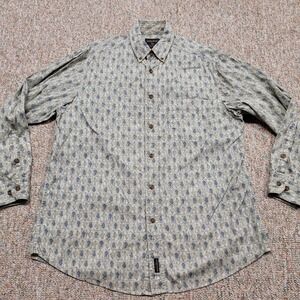 Woolrich Shirt Men Large Button Down All Over Fish Print Hiking Camping Outdoors